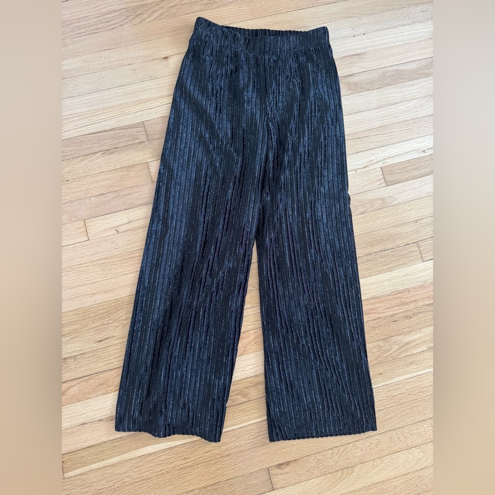 House of Harlow 1960 Black Silver Velvet Stripe Loose Fit Palazzo Pants